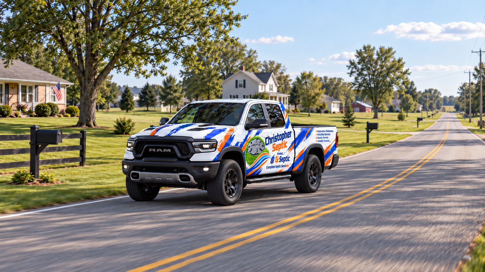 Christopher Septic pickup truck serving Southern Illinois